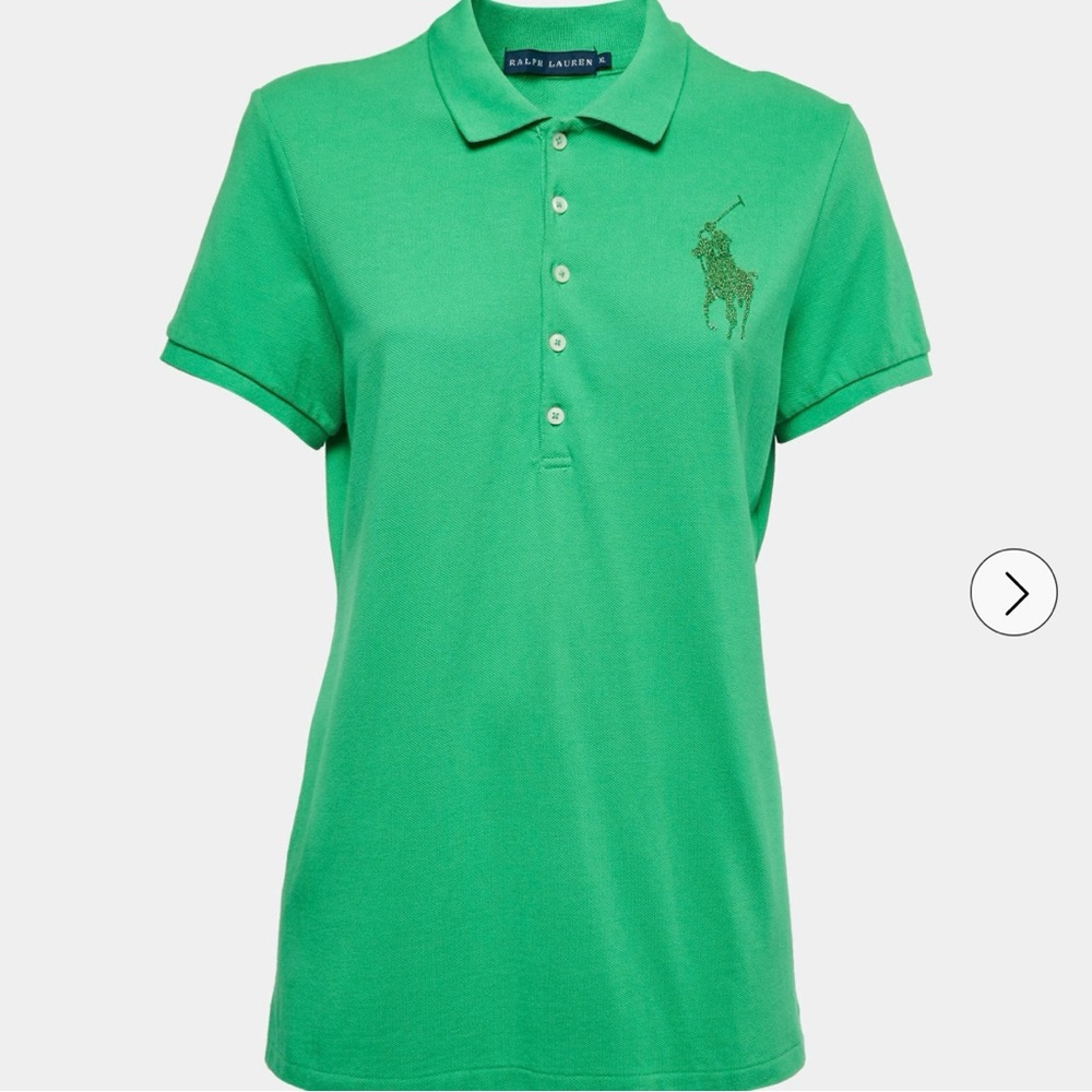Ralph Lauren Green Cotton Crystal Logo Embellished Polo T-Shirt